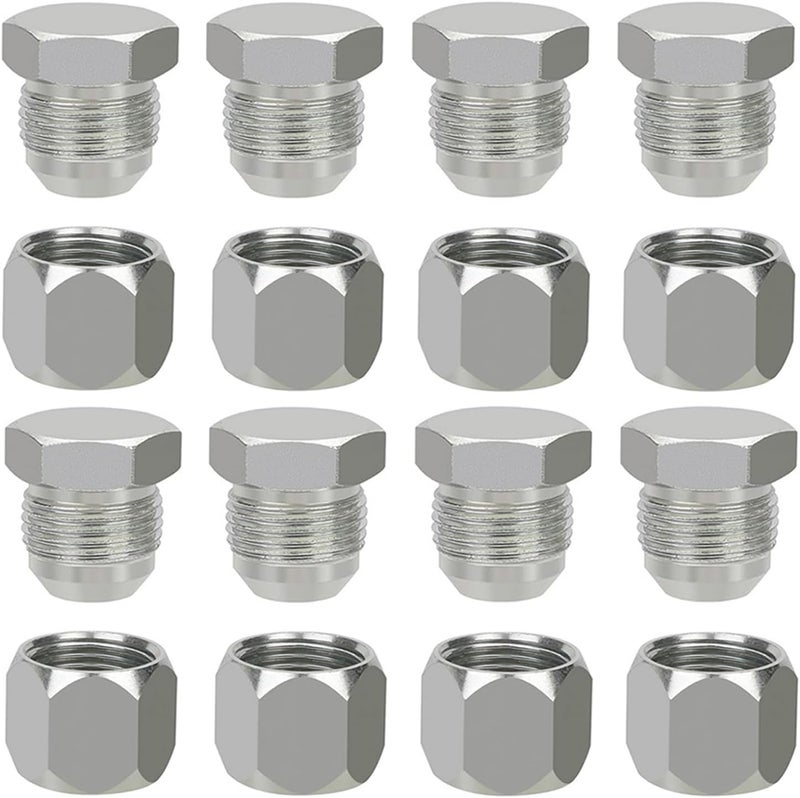 JROUTH JIC 06 Hydraulic Cap and Plug Hose Tube and Pipe Fitting Kit, 37 Degree Pipe Fitting Kit Cap and Plug Kit(8 Sets） - Image 1